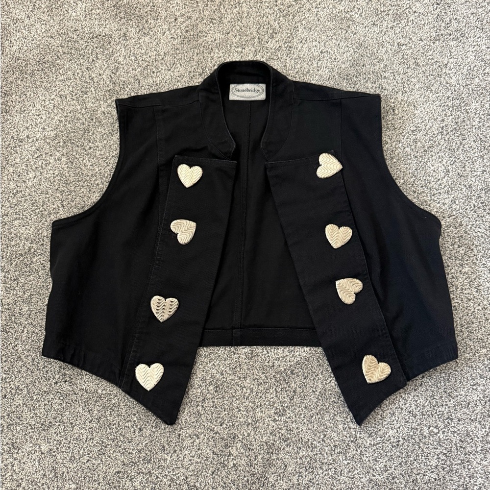 Stonebridge Black Denim Vest with Heart Accents